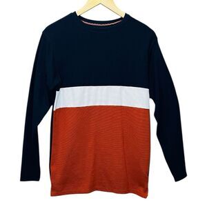 Pullover Men's Navy White Orange Colorblock Sweater Size S Long Sleeve
